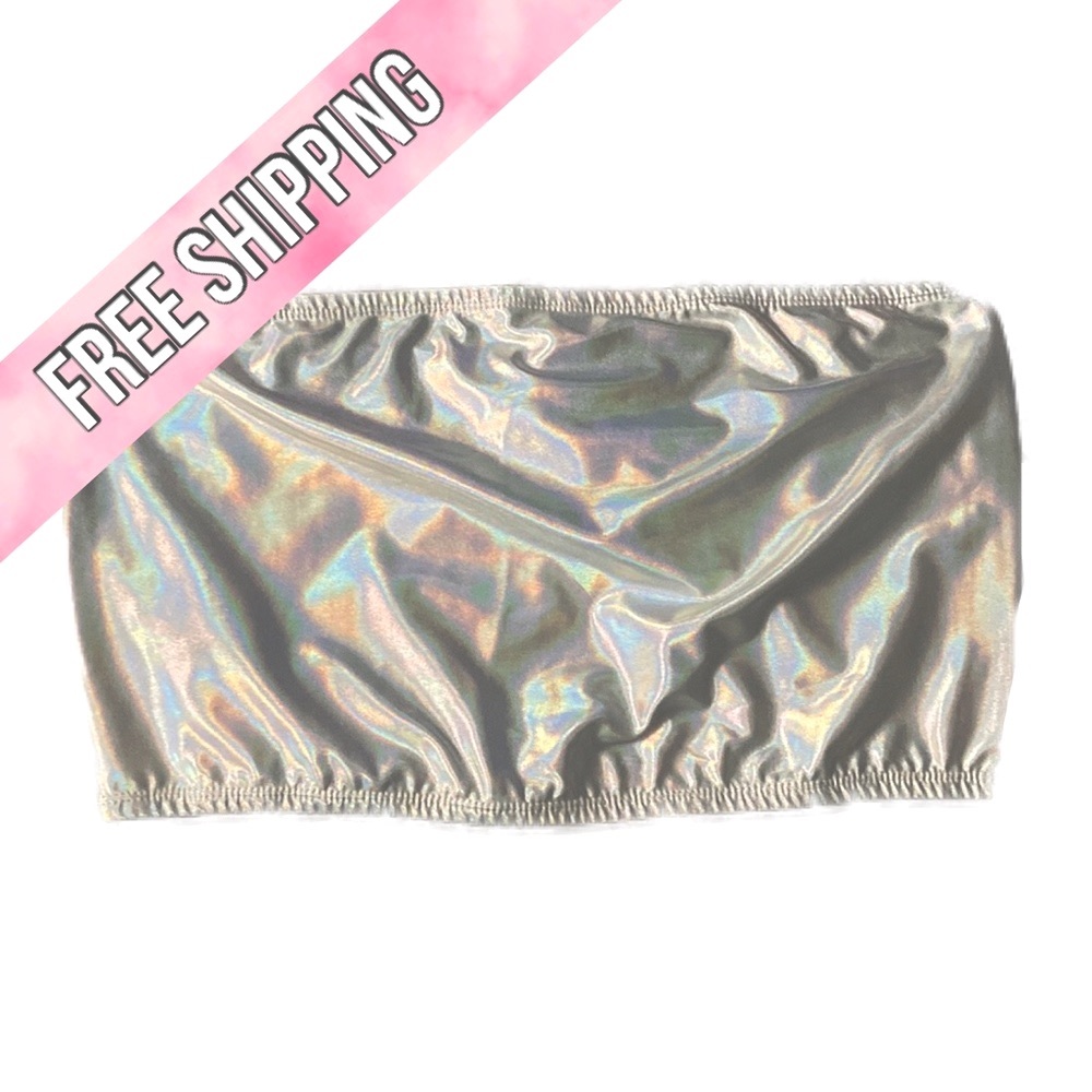 NWOT Wild Fable elastic bandeau tube top - metallic iridescent silver